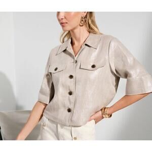 NWT Joseph Ribkoff Foiled Linen Blend Short Sleeve Boxy Jacket Style 252921 Sz L